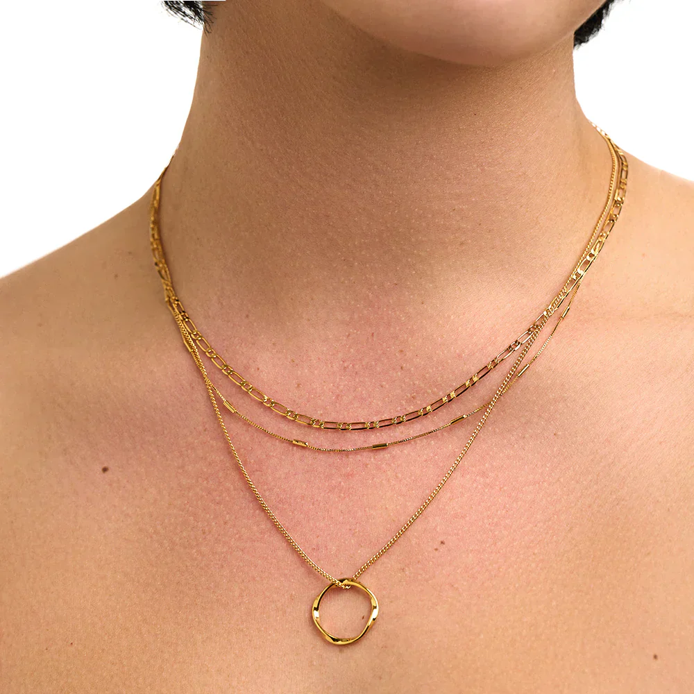 Open Circle Three Row Necklace | Gold - Image 4