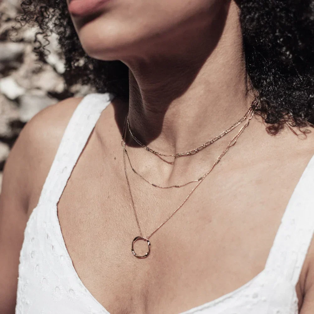Open Circle Three Row Necklace | Gold - Image 3
