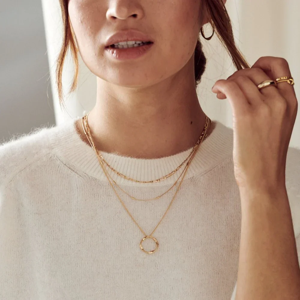 Open Circle Three Row Necklace | Gold - Image 7