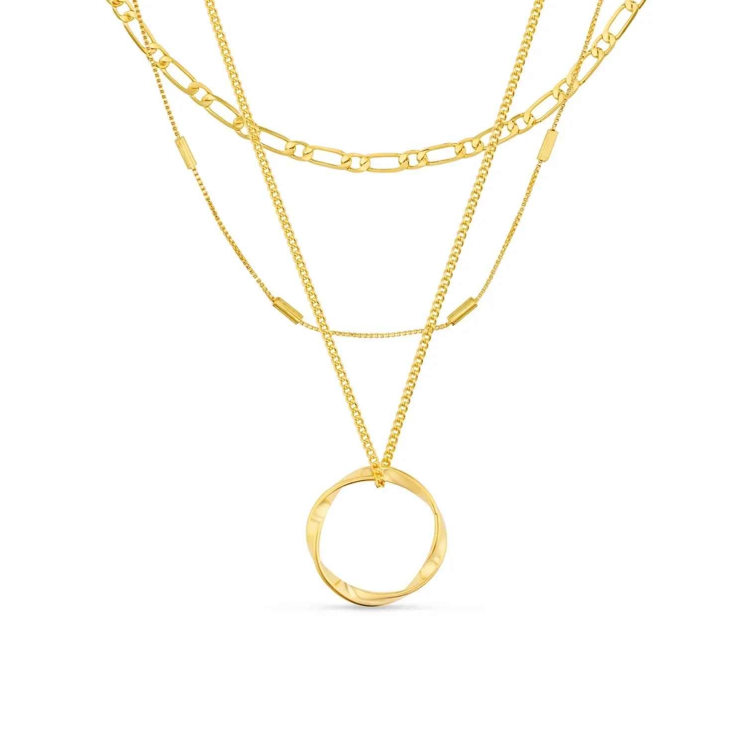 Open Circle Three Row Necklace | White Gold - Image 3