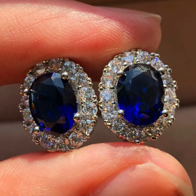 Oval White Sapphire Stud Earrings | White Gold - Image 2