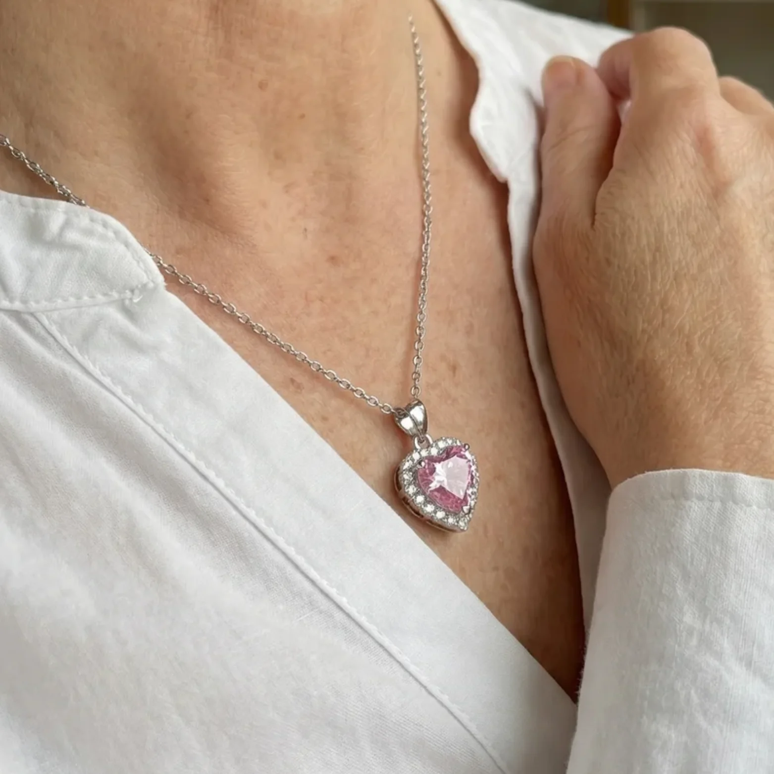 Pink Heart Radiance Necklace | White Gold - Image 2