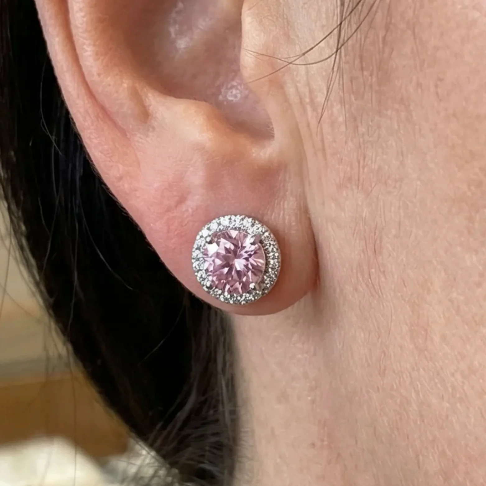 Pink Round Pave Studs | White Gold - Image 2