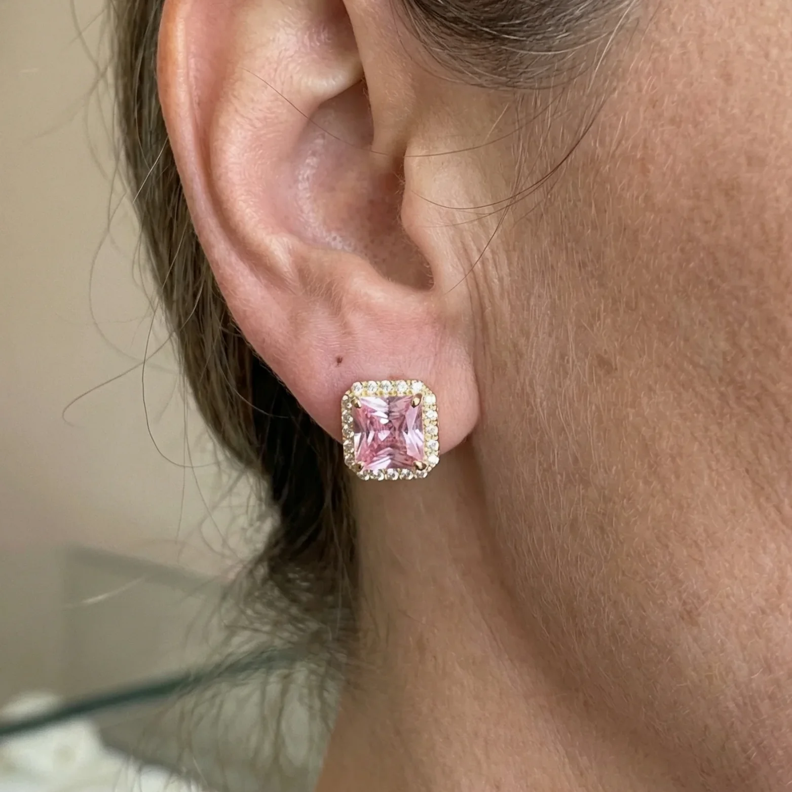Pink Sapphire Pave Studs | Gold - Image 2