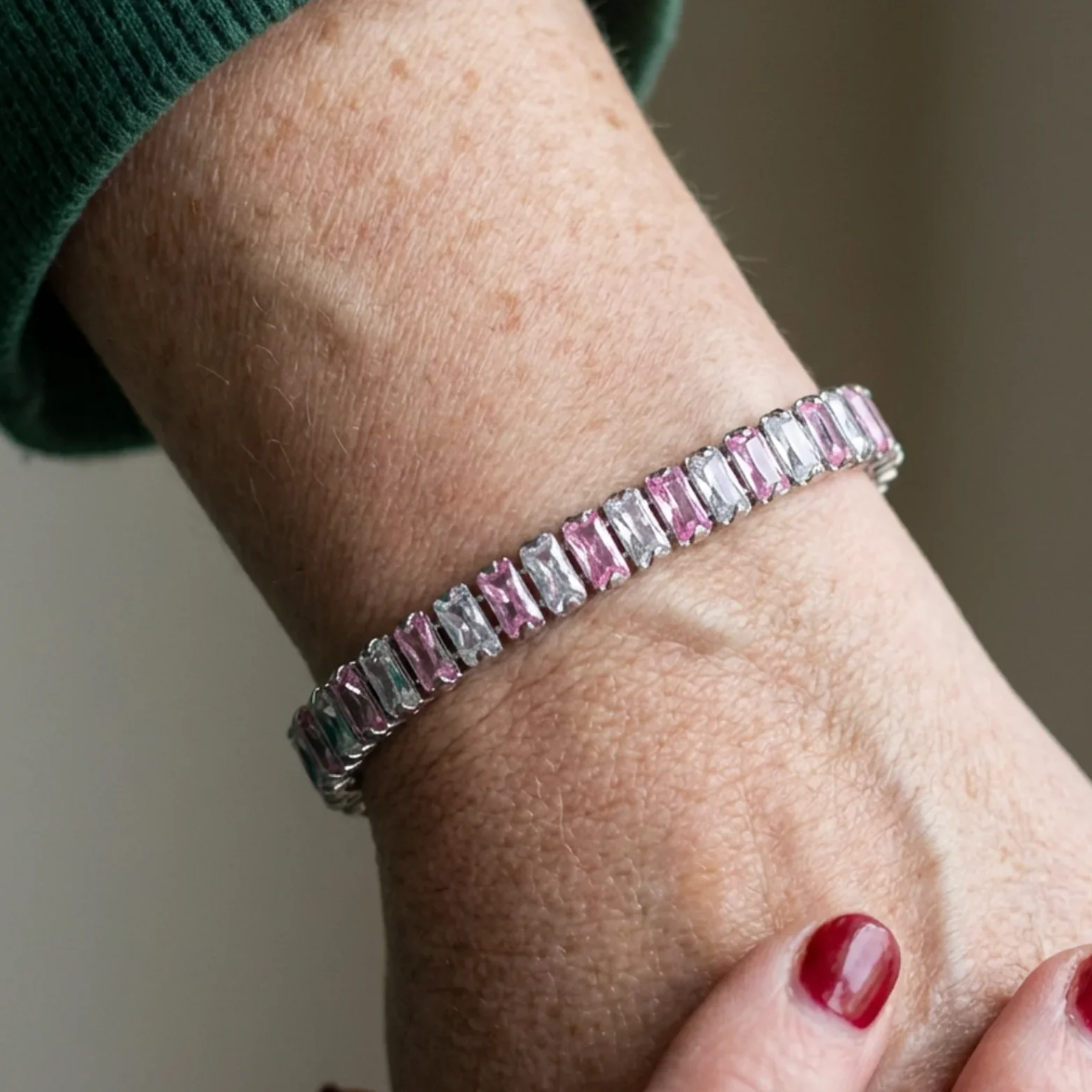 Pink Stripe Tennis Bracelet | White Gold - Image 2