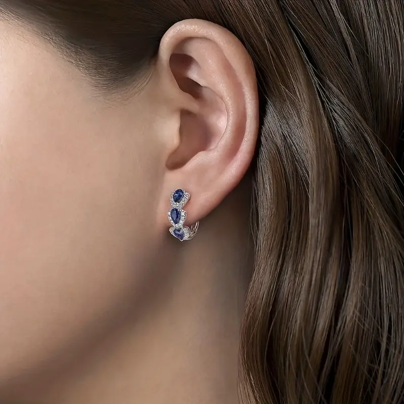 Royal Sapphire Crest Earrings | White Gold - Image 4