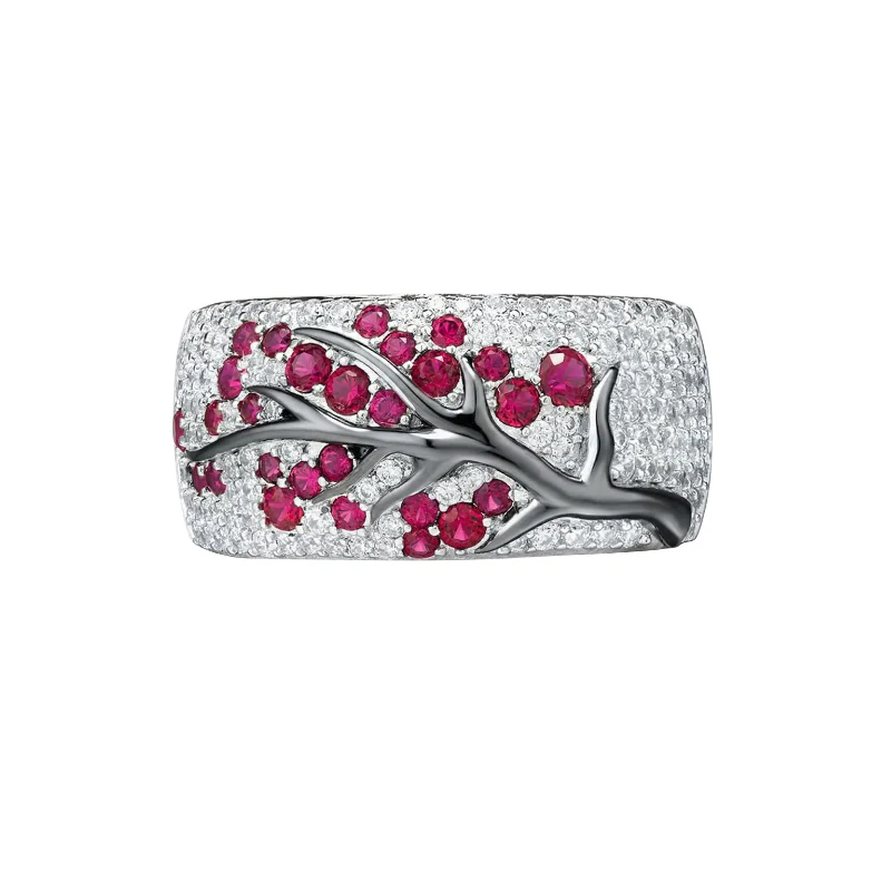 Ruby Blossom Tree Ring | White Gold - Image 2