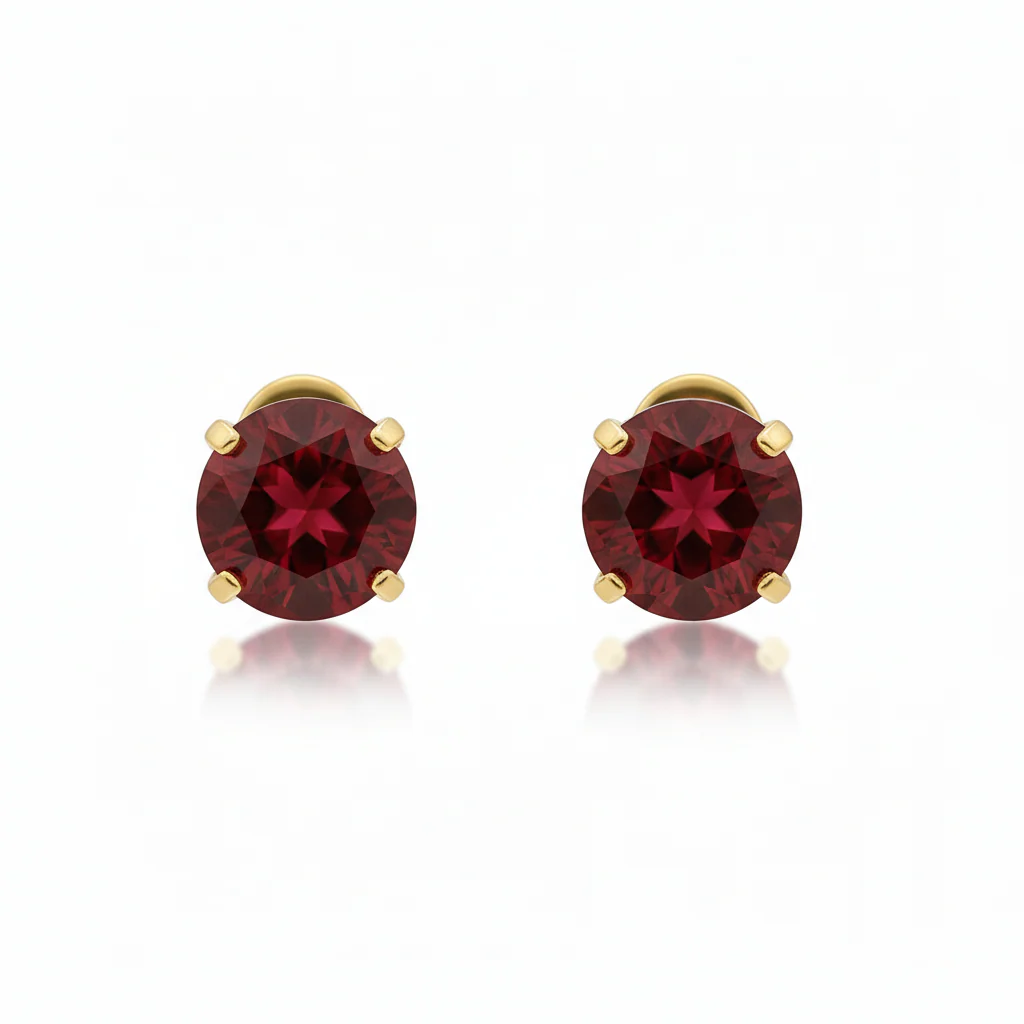 Ruby Round Stud Earrings | Gold - Image 2