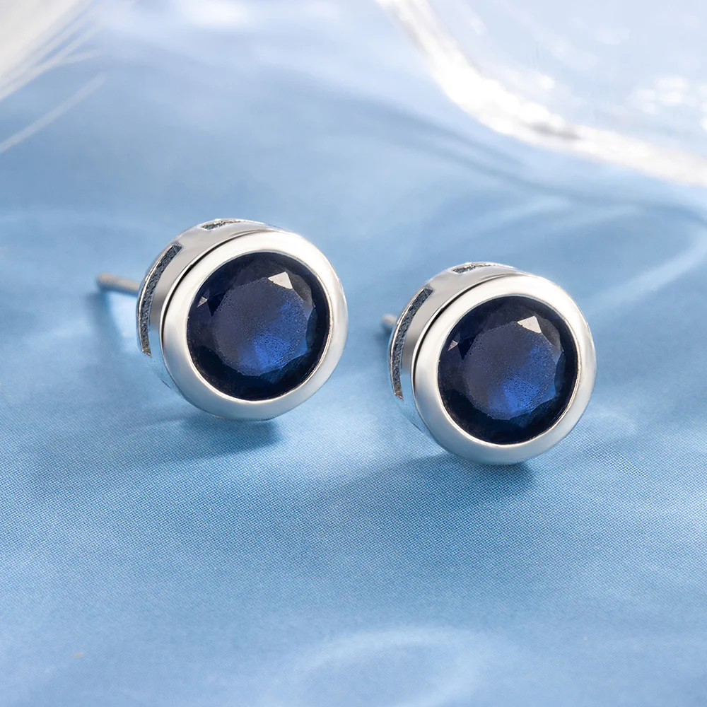 Sapphire Bezel Stud Earrings | White Gold - Image 2