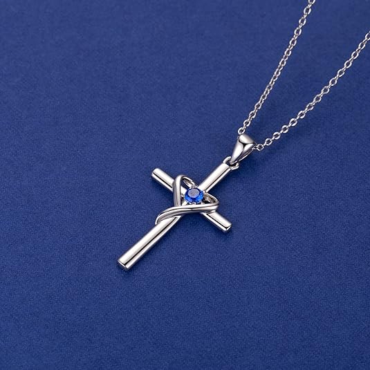 Sapphire Cross Necklace | White Gold - Image 2