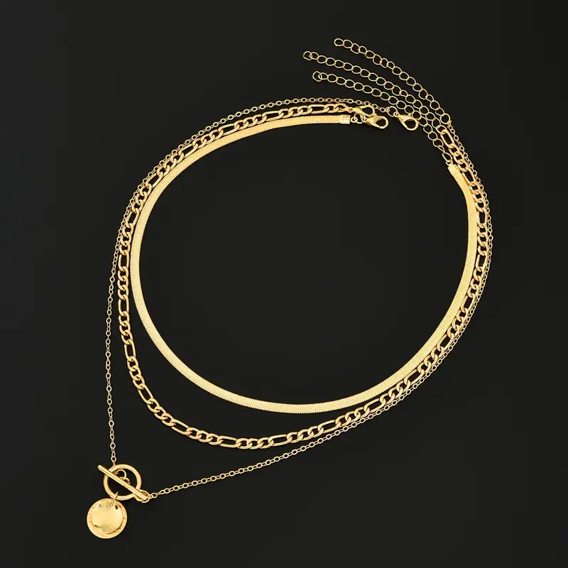 Savira Textured Coin Layered Necklace | Gold - Image 5