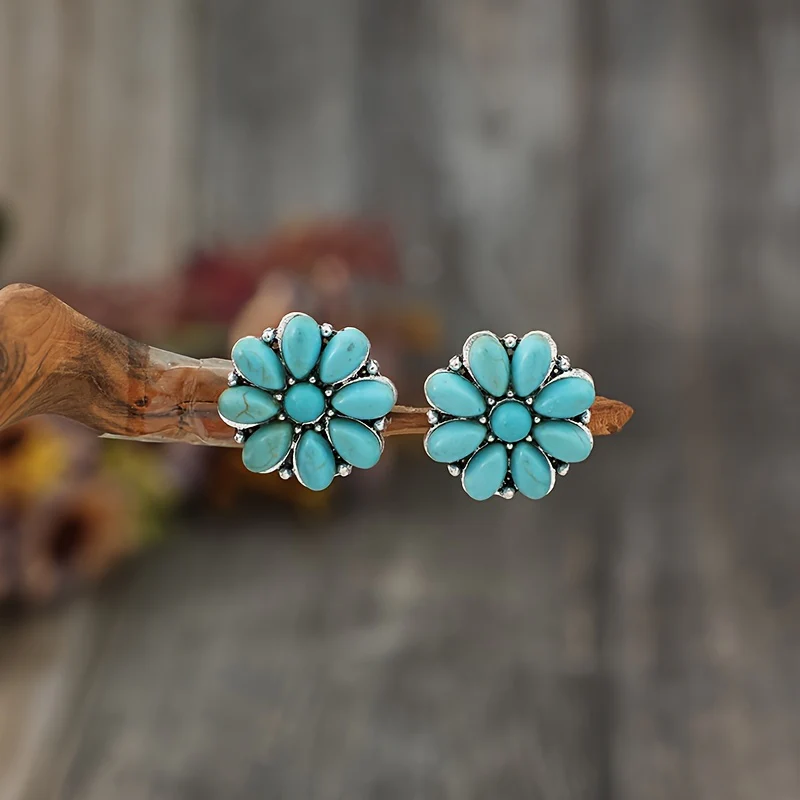 Serelith Turquoise Petal Studs | White Gold - Image 3