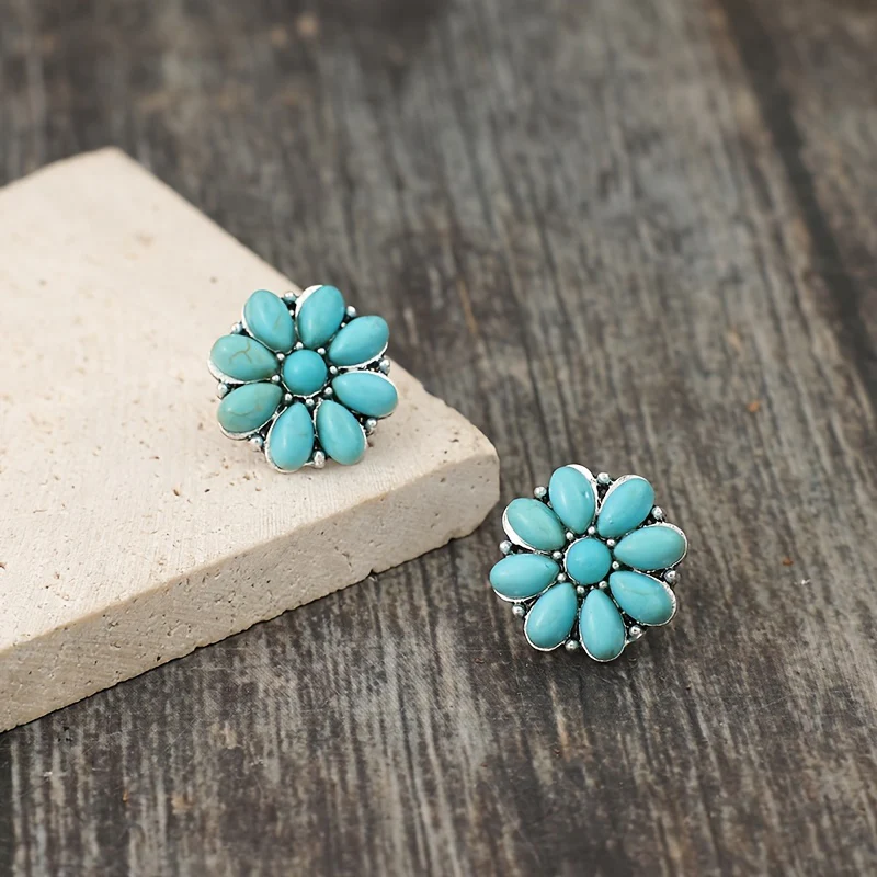 Serelith Turquoise Petal Studs | White Gold - Image 4