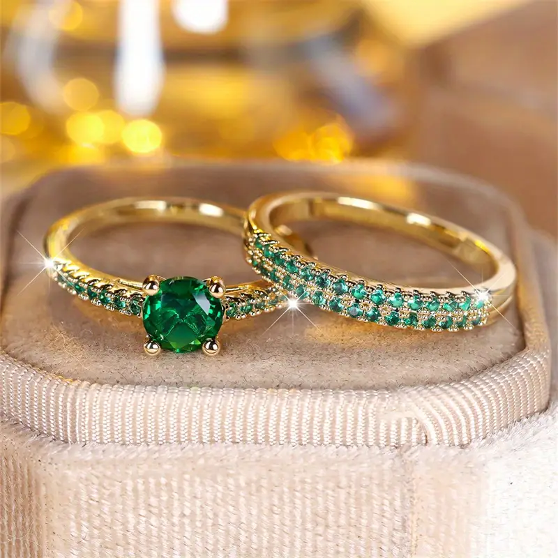 Serena Emerald Duo Ring Set | Gold - Image 2