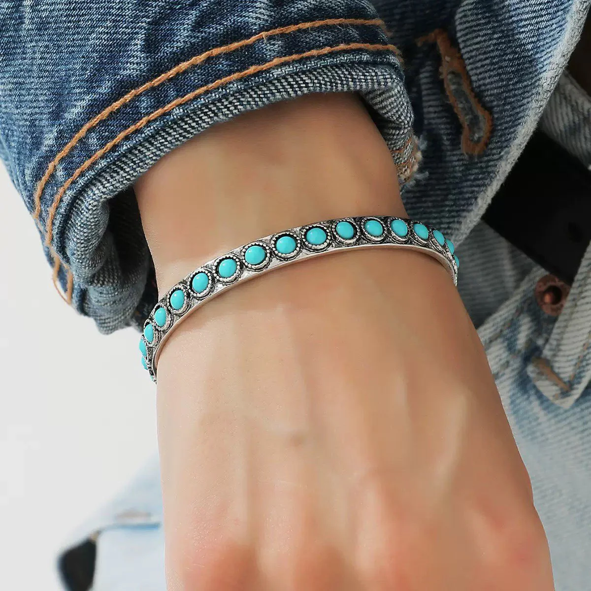 Talisse Turquoise Open Bracelet | White Gold - Image 2