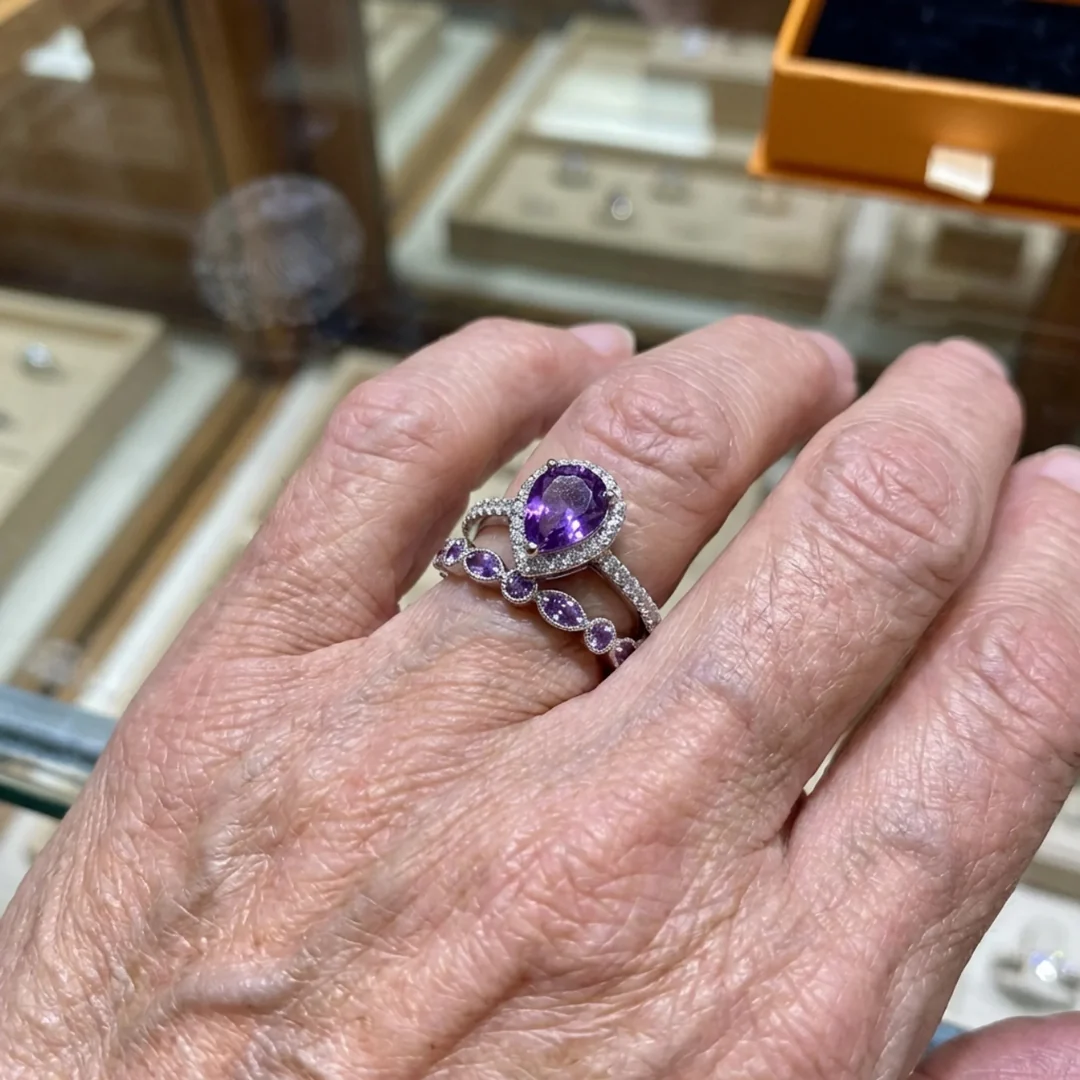 Teardrop Amethyst Ring Set | White Gold - Image 2