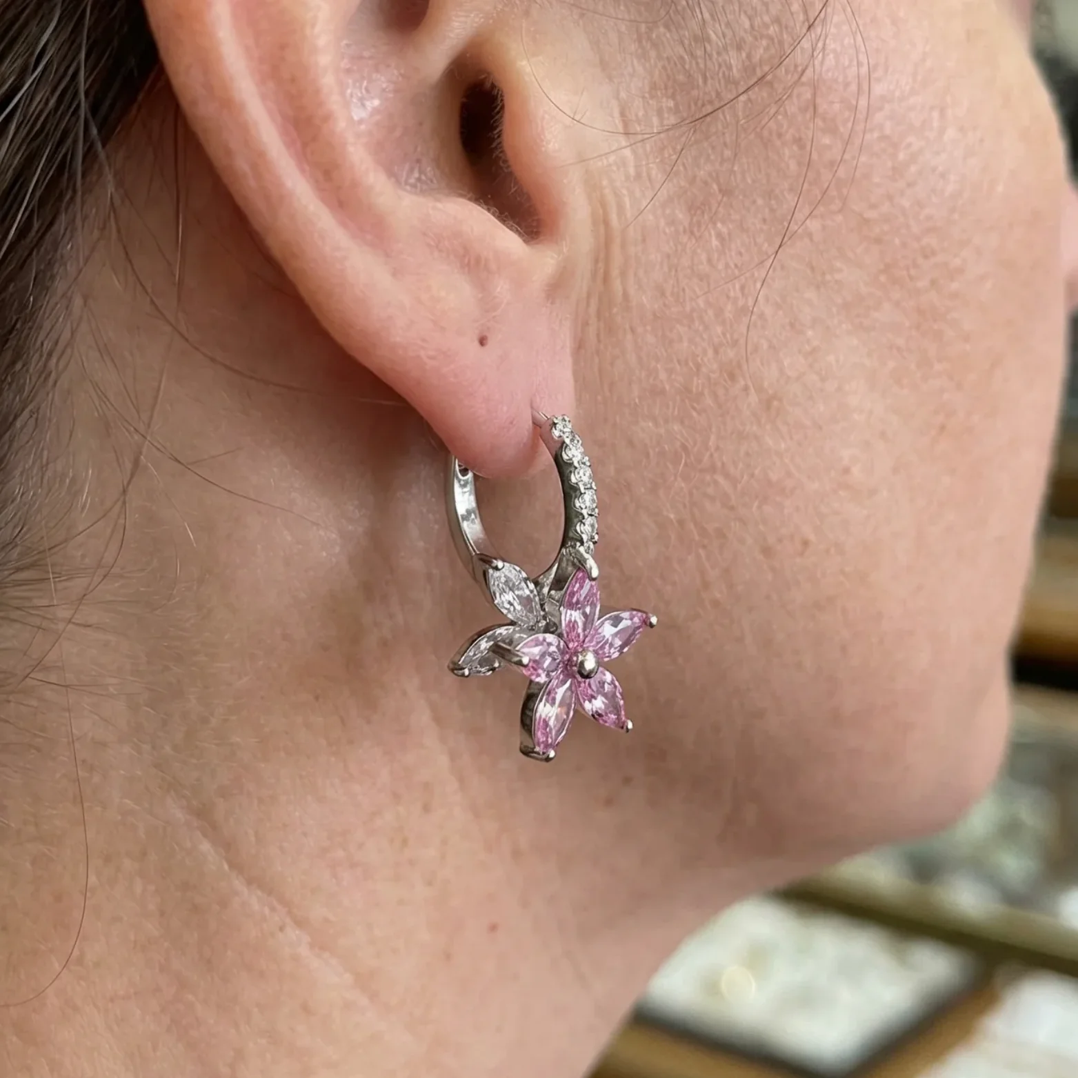 Thalia Pink Petalburst Earrings | White Gold - Image 2