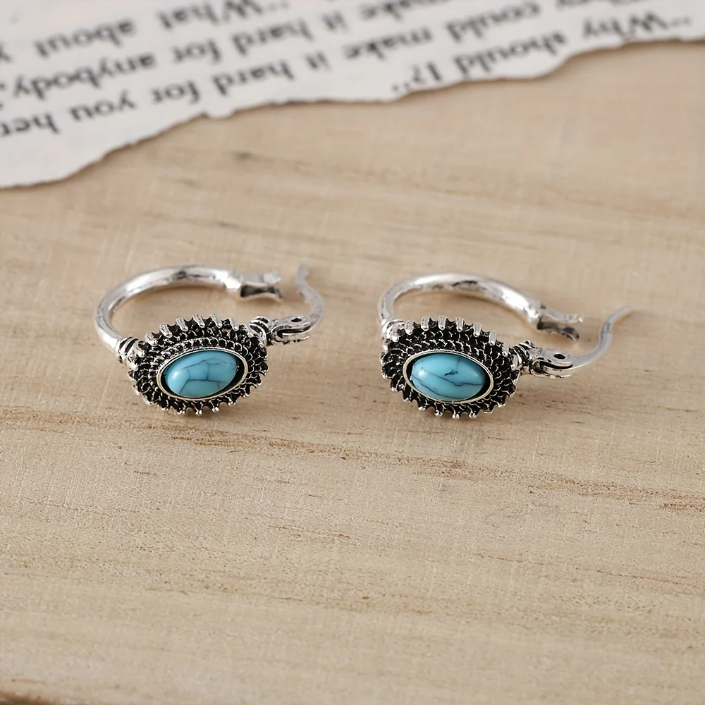 Turquoise Crest Hoop Earrings | White Gold - Image 3