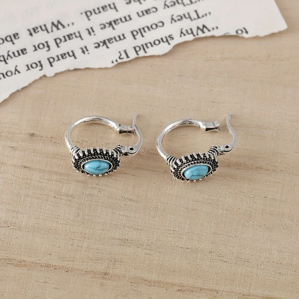 Turquoise Crest Hoop Earrings | White Gold - Image 4