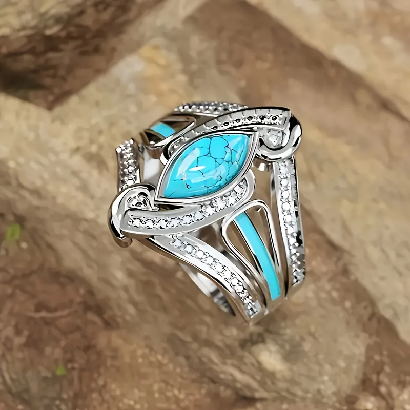 Turquoise Marquis Statement Ring | White Gold - Image 3