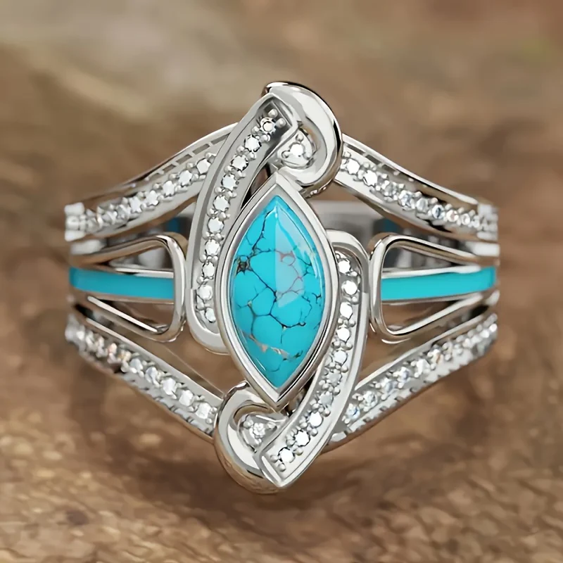 Turquoise Marquis Statement Ring | White Gold - Image 4