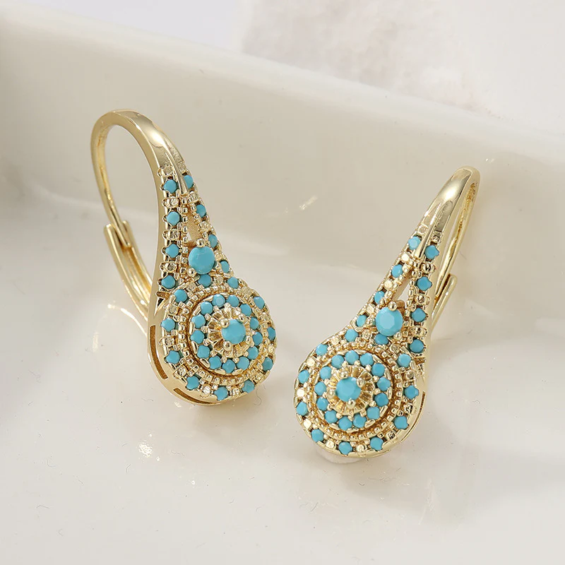 Valenne Turquoise Cluster Earrings | Gold - Image 3