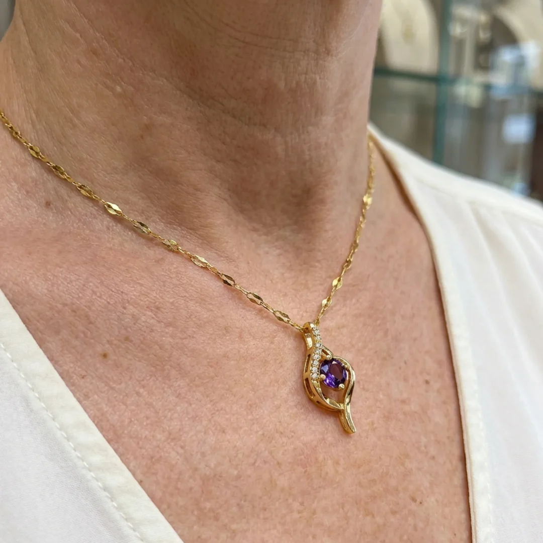 Vespera Amethyst Swirl Necklace | Gold - Image 2