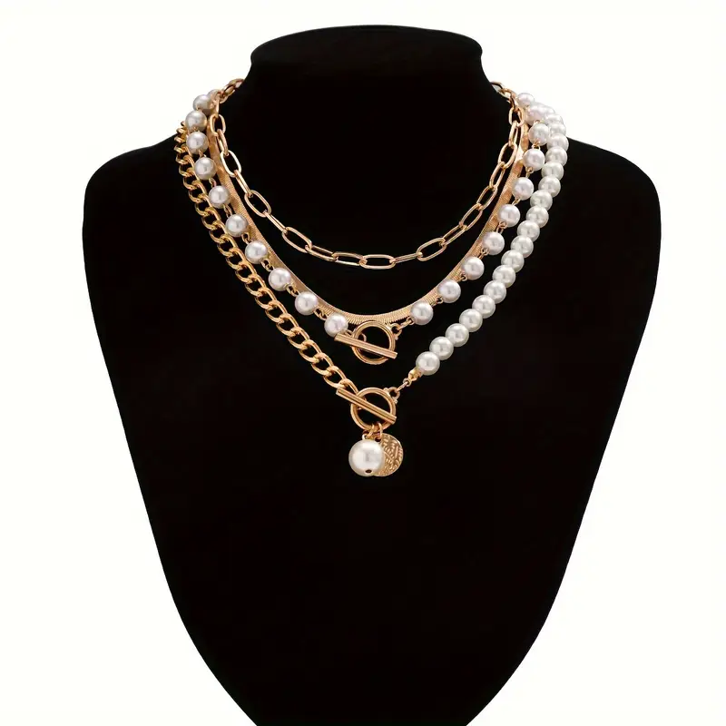 Vintage Pearl & Gold Snake Chain Necklace Set | Gold - Image 5