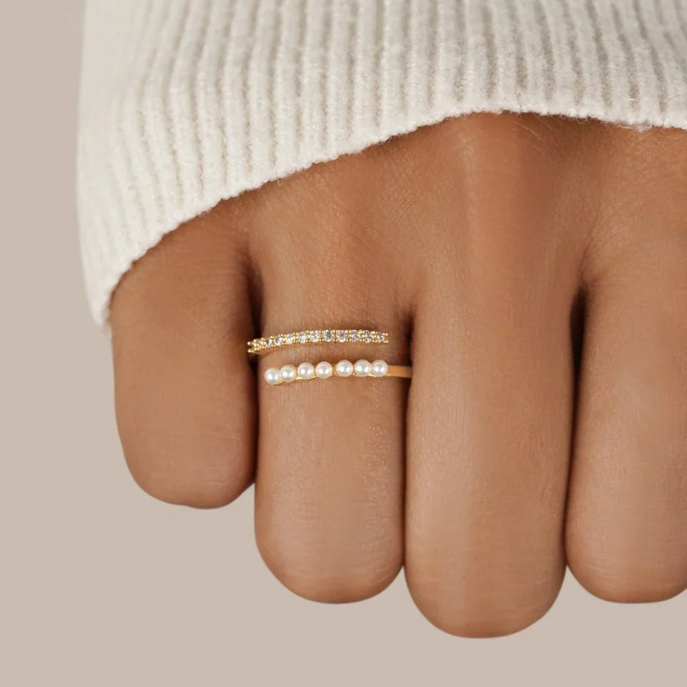 Virelle Pearl Crystal Open Ring | Gold - Image 2